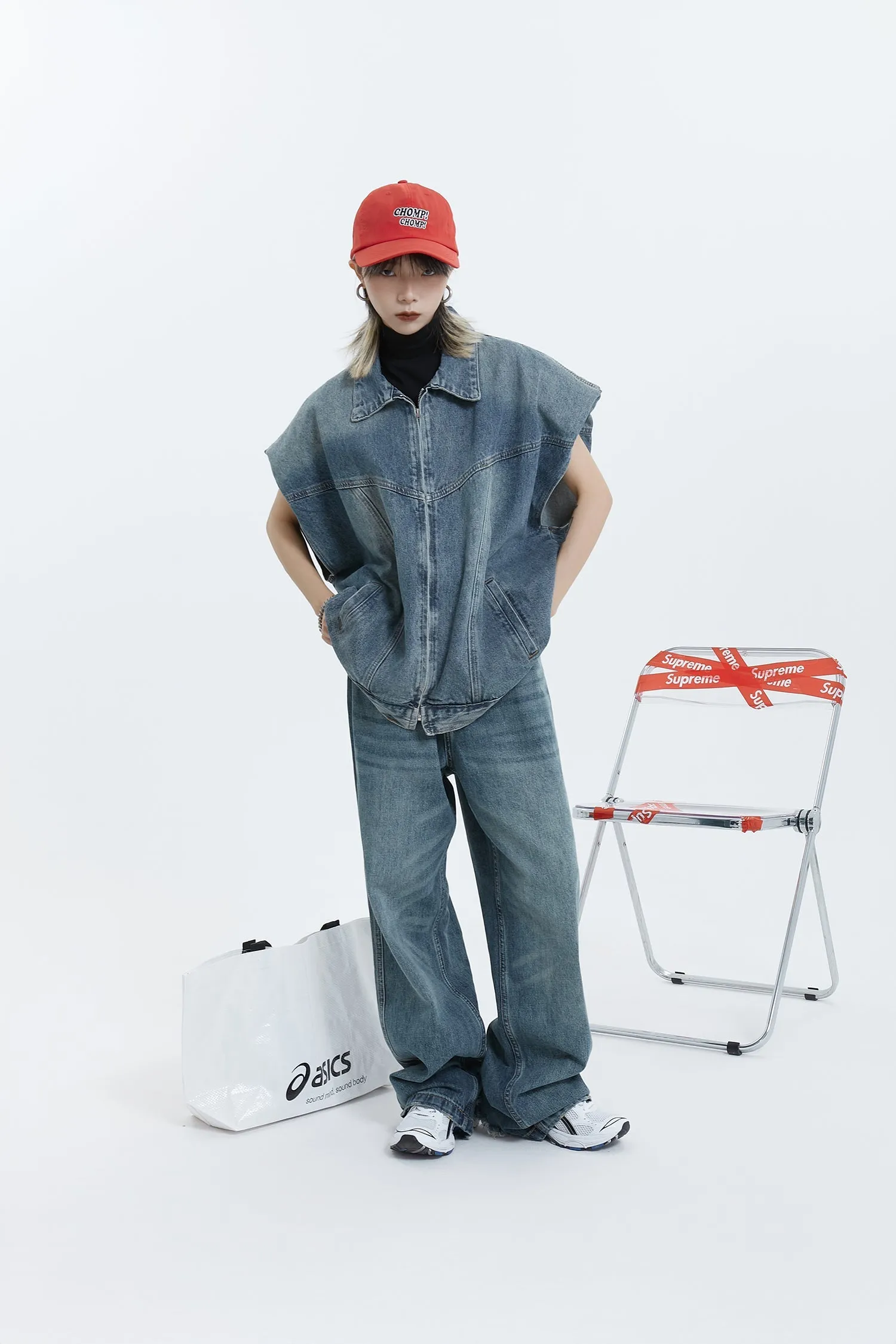 Big Silhouette Half-Sleeved Denim Jacket