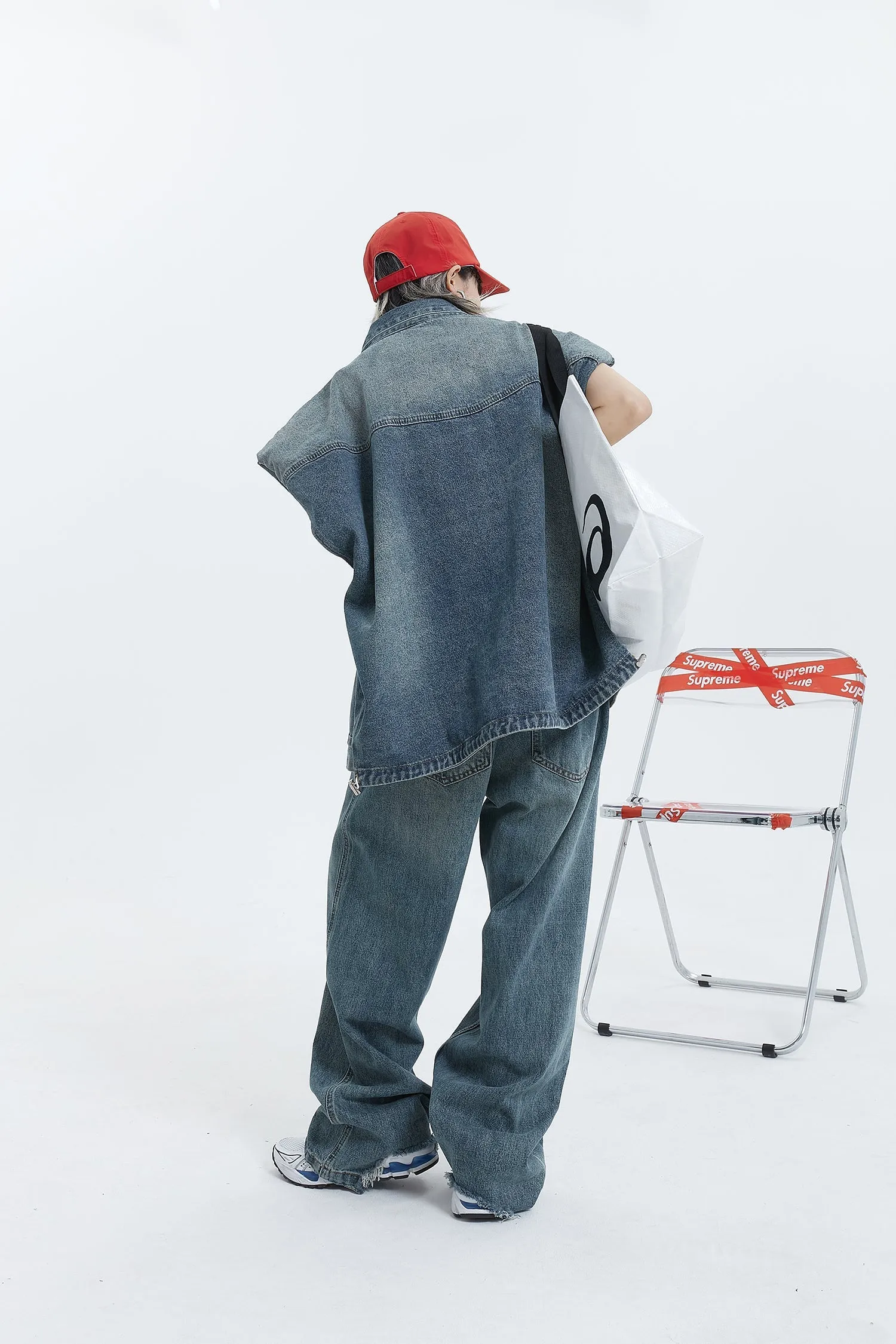 Big Silhouette Half-Sleeved Denim Jacket