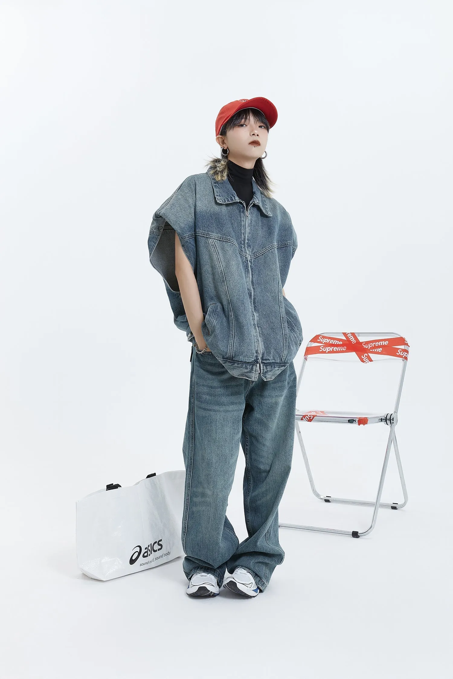 Big Silhouette Half-Sleeved Denim Jacket