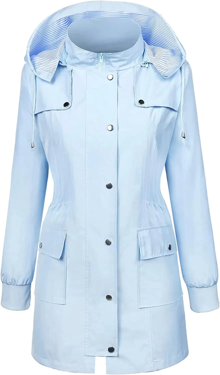 Bloggerlove Rain Jacket Women Lightweight Raincoat Waterproof Windbreaker Striped Climbing Outdoor Hooded Trench Coats S-XXL