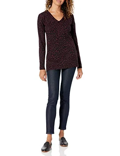 Burgundy Animal Women's Lightweight Long-sleeve V-neck Tunic Jumper - Ae Store