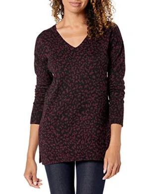 Burgundy Animal Women's Lightweight Long-sleeve V-neck Tunic Jumper - Ae Store