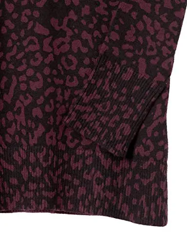 Burgundy Animal Women's Lightweight Long-sleeve V-neck Tunic Jumper - Ae Store