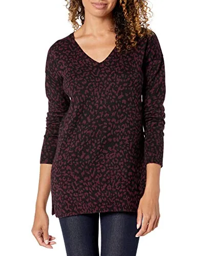 Burgundy Animal Women's Lightweight Long-sleeve V-neck Tunic Jumper - Ae Store