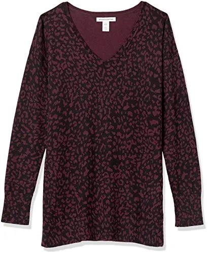 Burgundy Animal Women's Lightweight Long-sleeve V-neck Tunic Jumper - Ae Store