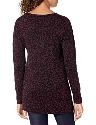 Burgundy Animal Women's Lightweight Long-sleeve V-neck Tunic Jumper - Ae Store
