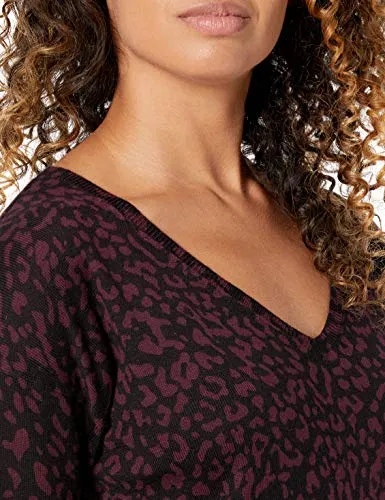 Burgundy Animal Women's Lightweight Long-sleeve V-neck Tunic Jumper - Ae Store