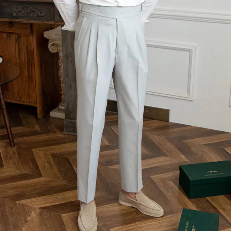 Cameron –Men's High-Waisted Pleated Business Trousers with Adjustable Buckle Belt