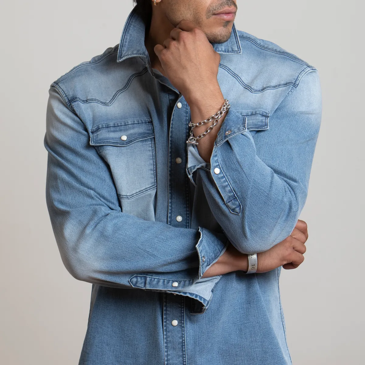 Canyon Of Heroes Pearl Snap Men's Big Sky Stretch Light Blue Snap Shirt WS23000