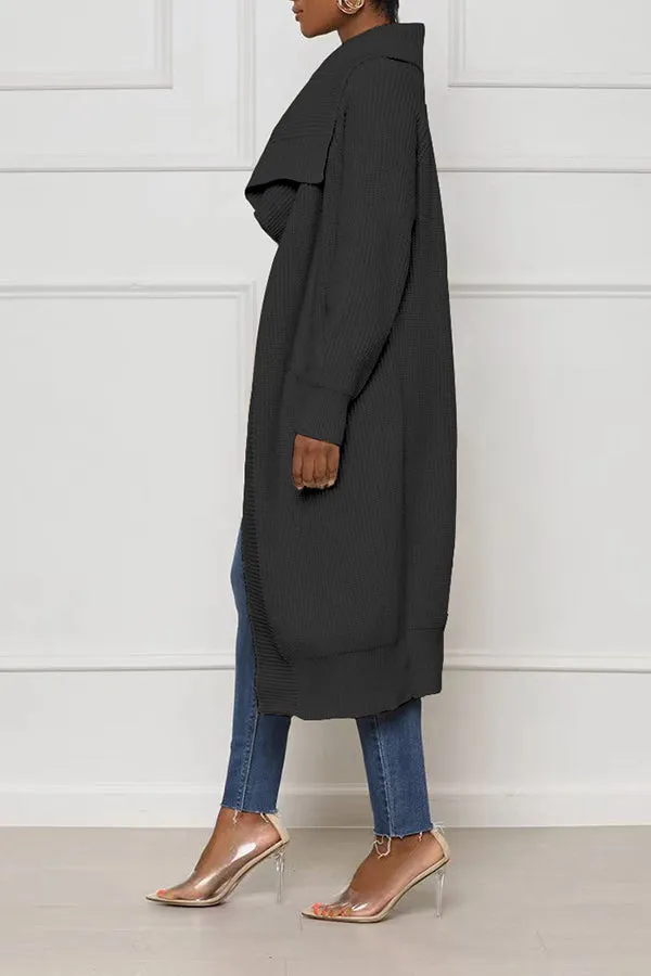 Casual Solid Waterfall Collar Cardigan