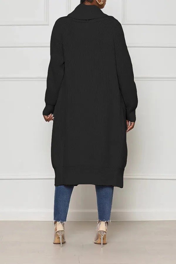 Casual Solid Waterfall Collar Cardigan