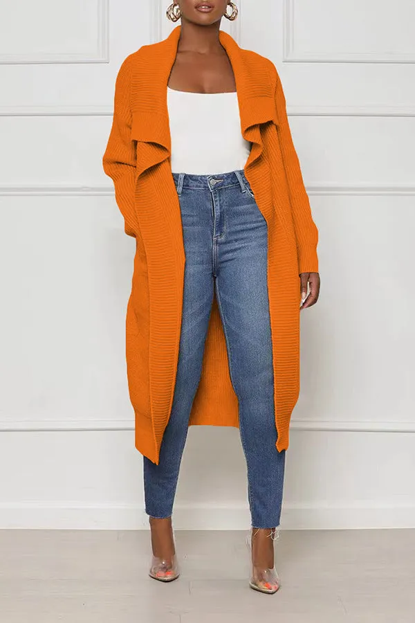 Casual Solid Waterfall Collar Cardigan