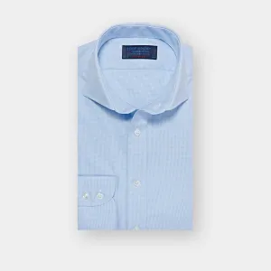 Contemporary Fit Sky Blue Micro Houndstooth Check Cotton Shirt with Cut-away Collar & Two Button Cuff