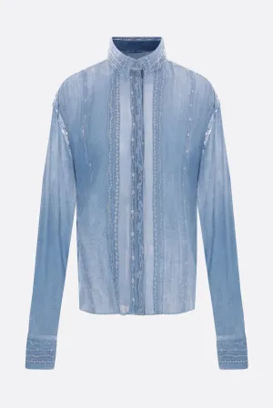 Denim Print Button-Up Shirt