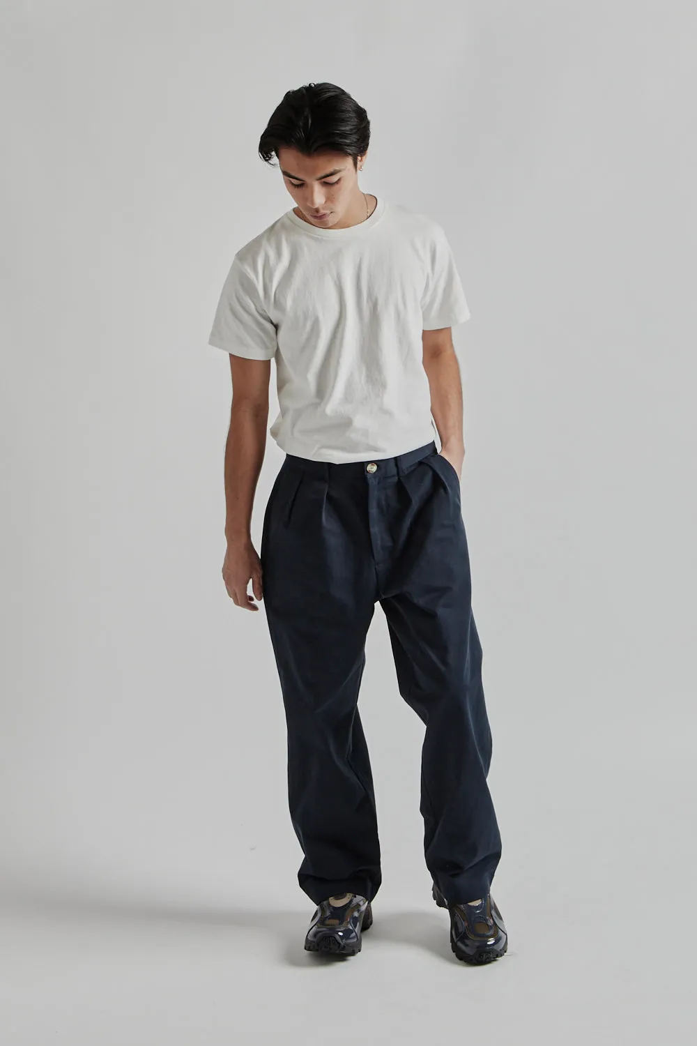 Double Pleated Pants High Density Cotton Twill - Navy Blue