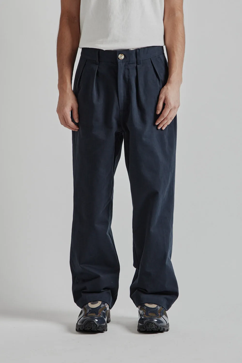 Double Pleated Pants High Density Cotton Twill - Navy Blue