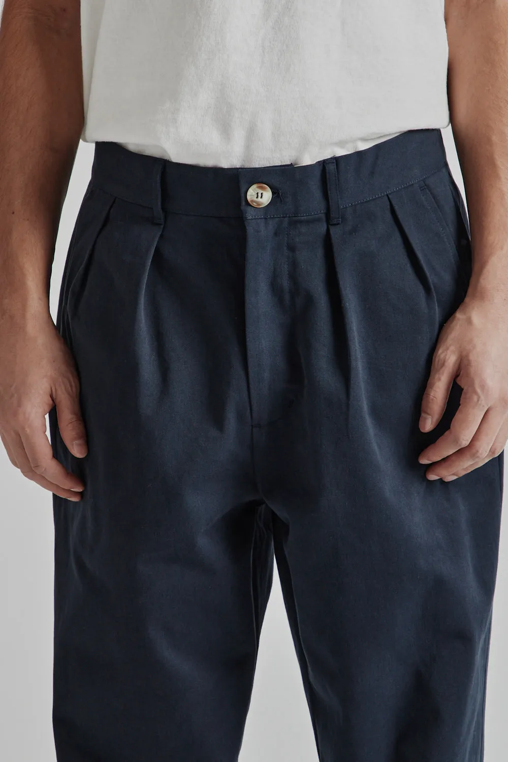 Double Pleated Pants High Density Cotton Twill - Navy Blue
