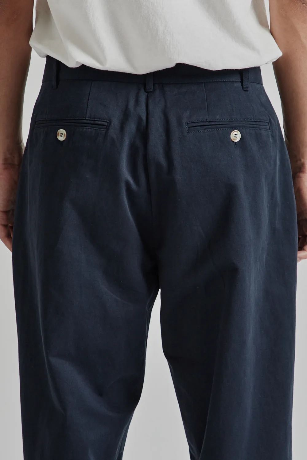 Double Pleated Pants High Density Cotton Twill - Navy Blue