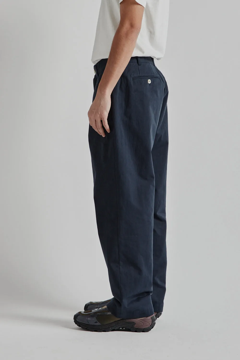 Double Pleated Pants High Density Cotton Twill - Navy Blue
