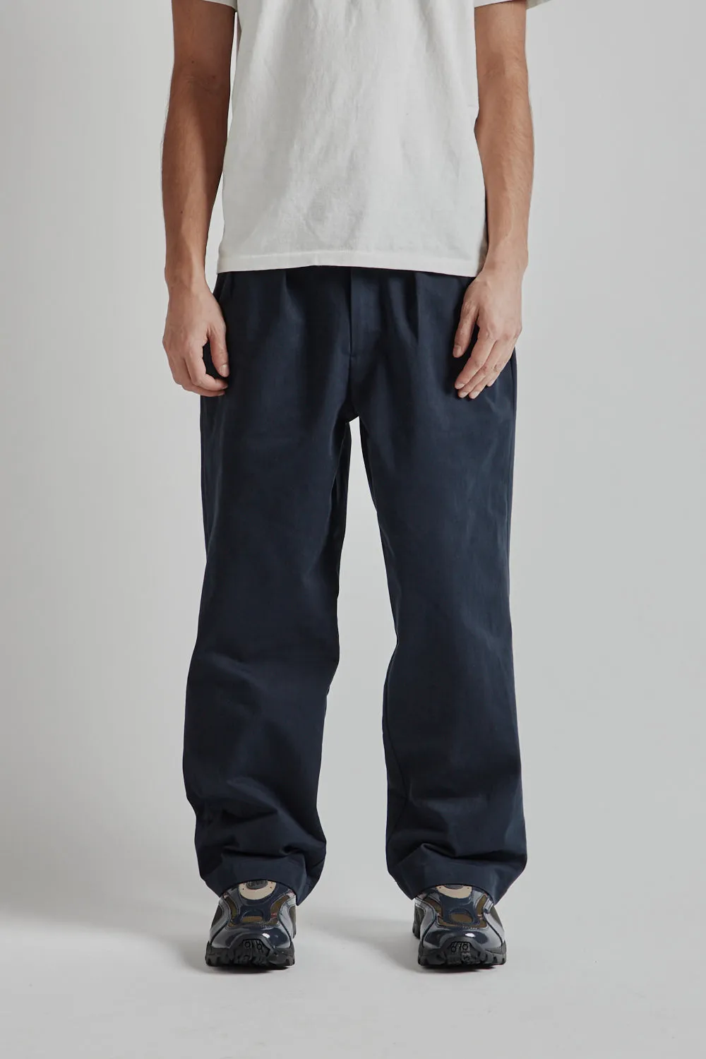 Double Pleated Pants High Density Cotton Twill - Navy Blue