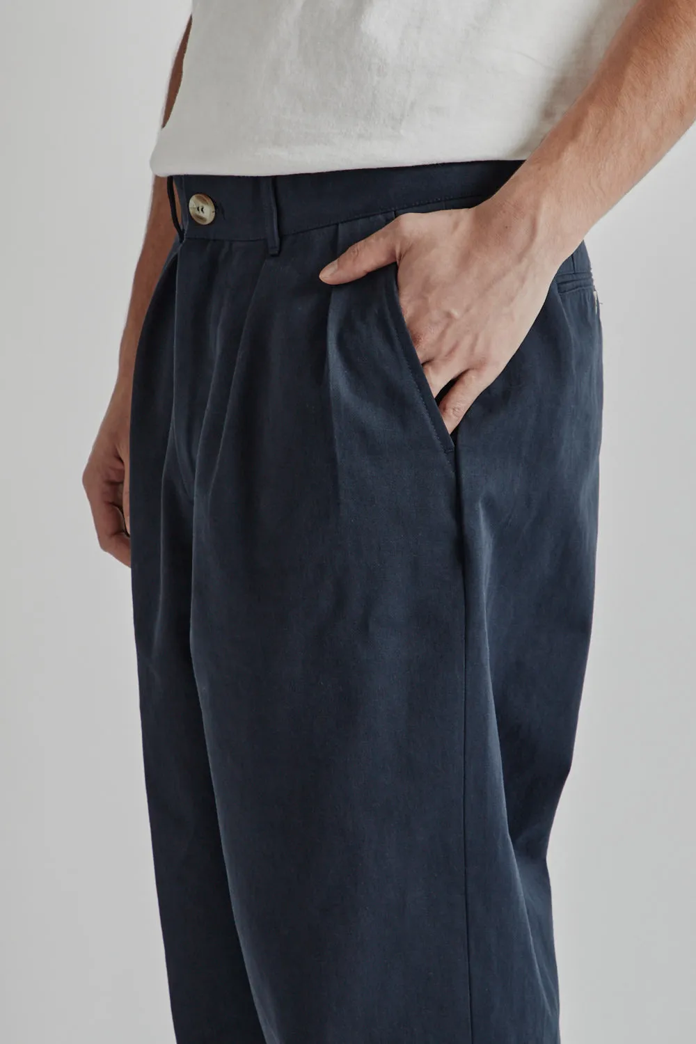 Double Pleated Pants High Density Cotton Twill - Navy Blue