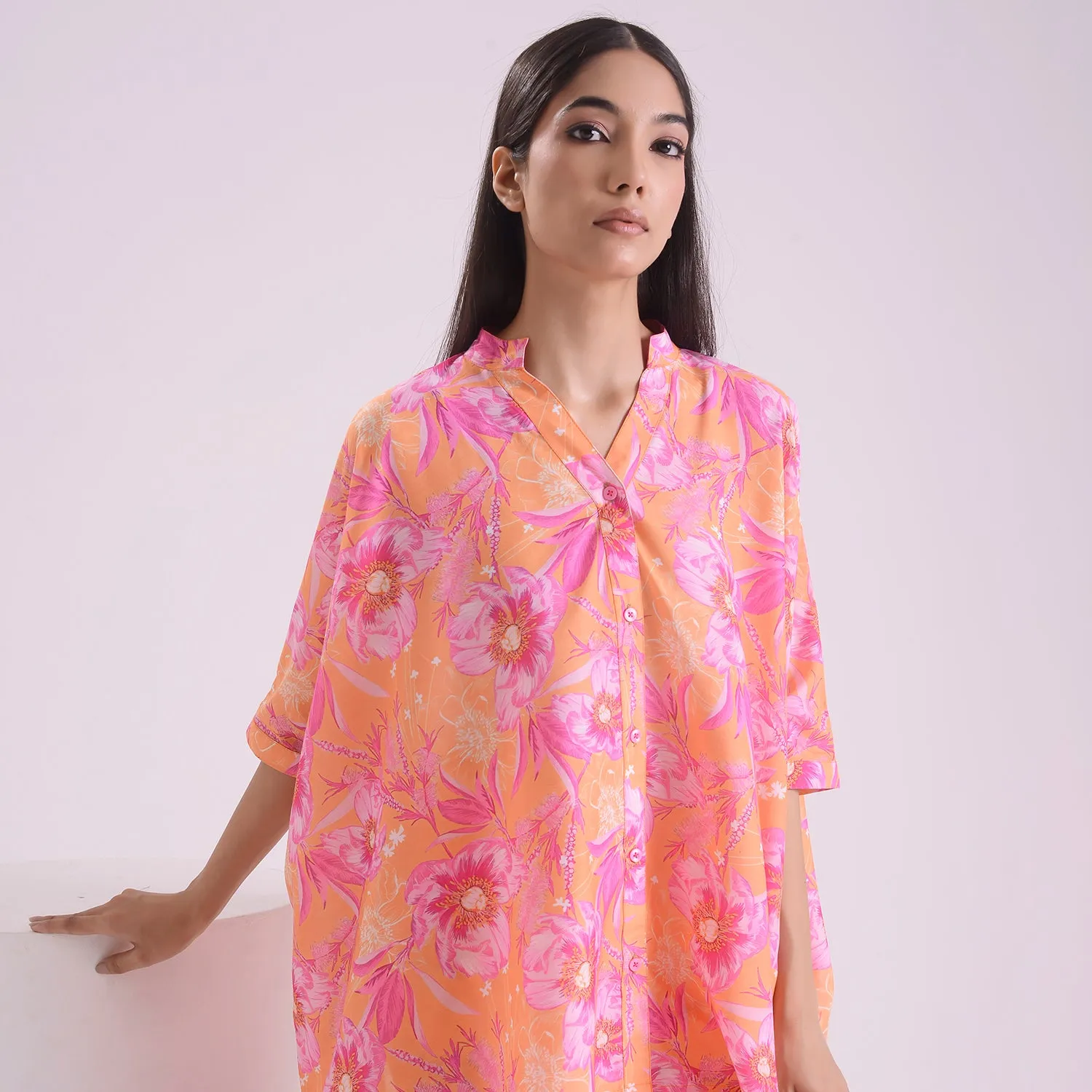 Dusky printed poplin kaftan style Coord set of 2