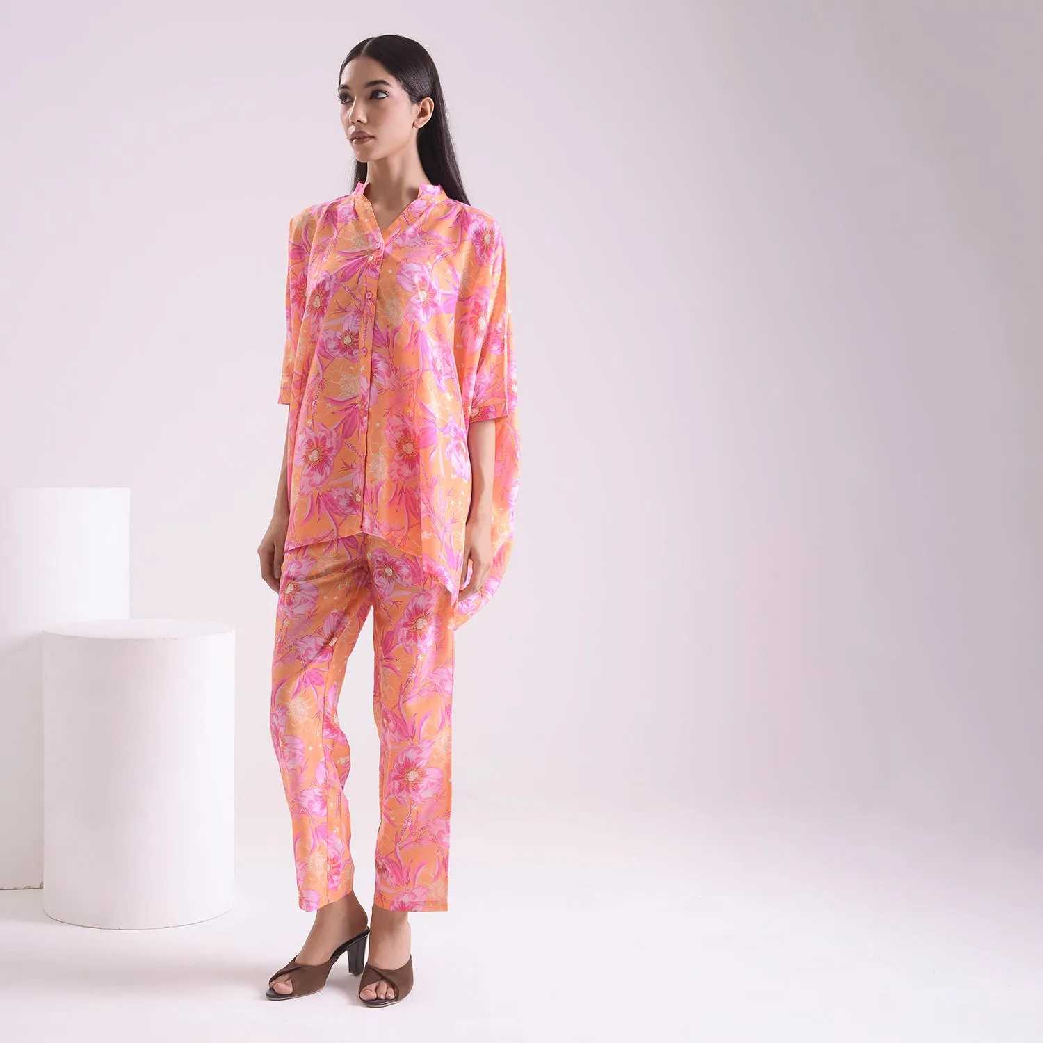 Dusky printed poplin kaftan style Coord set of 2