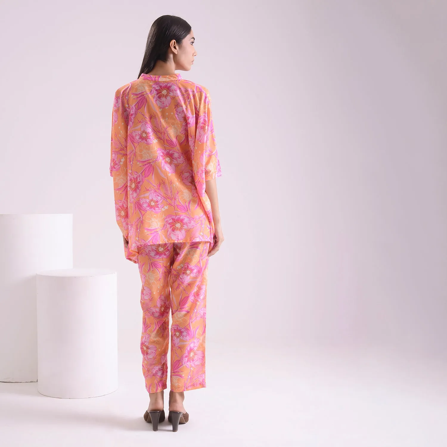 Dusky printed poplin kaftan style Coord set of 2
