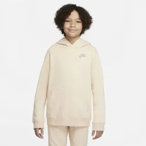 Eco-Friendly Beige Fleece Hoodie for Kids by Nike Sportswear
