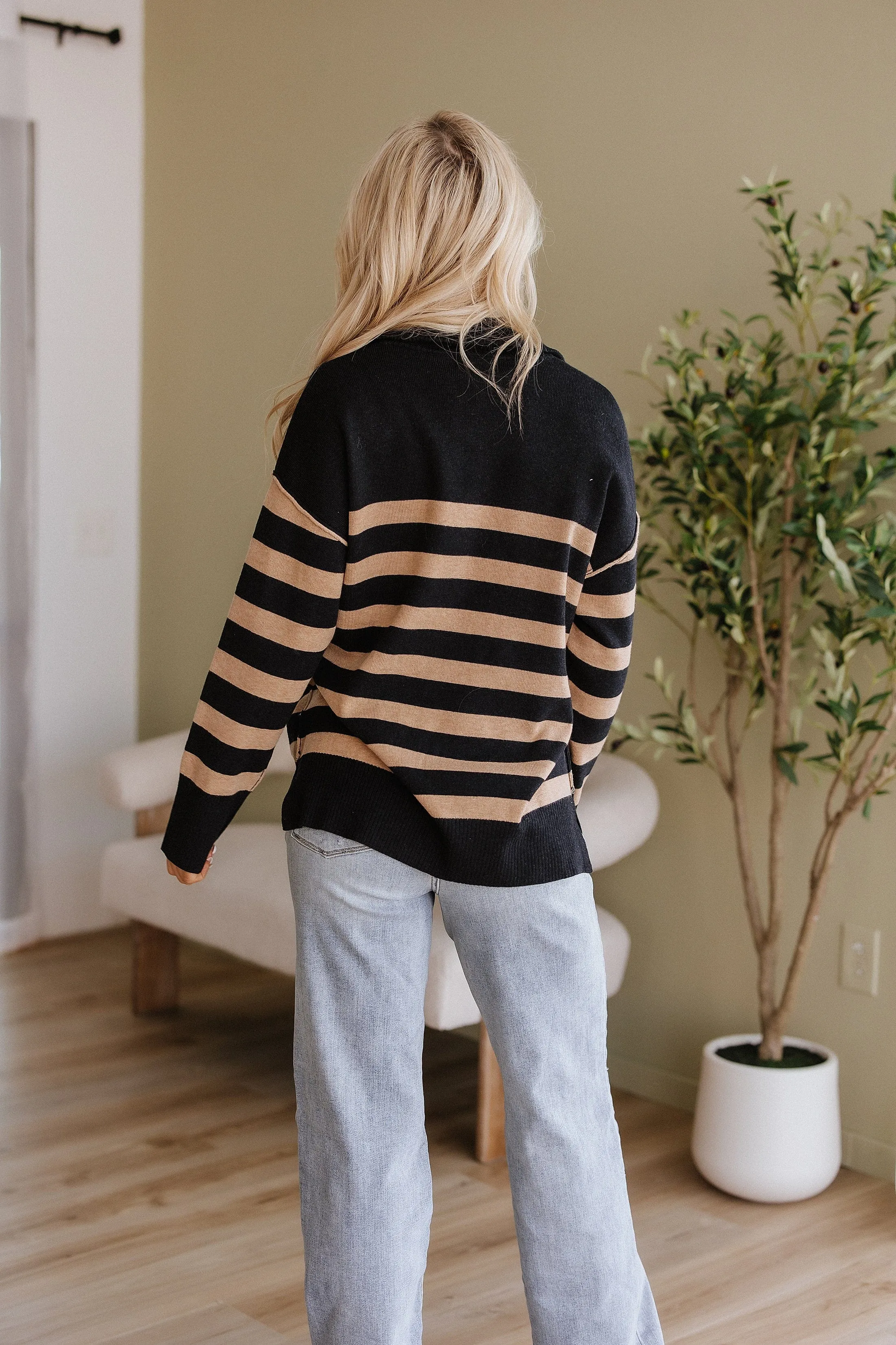 Elaina Striped Quarter Zip Sweater