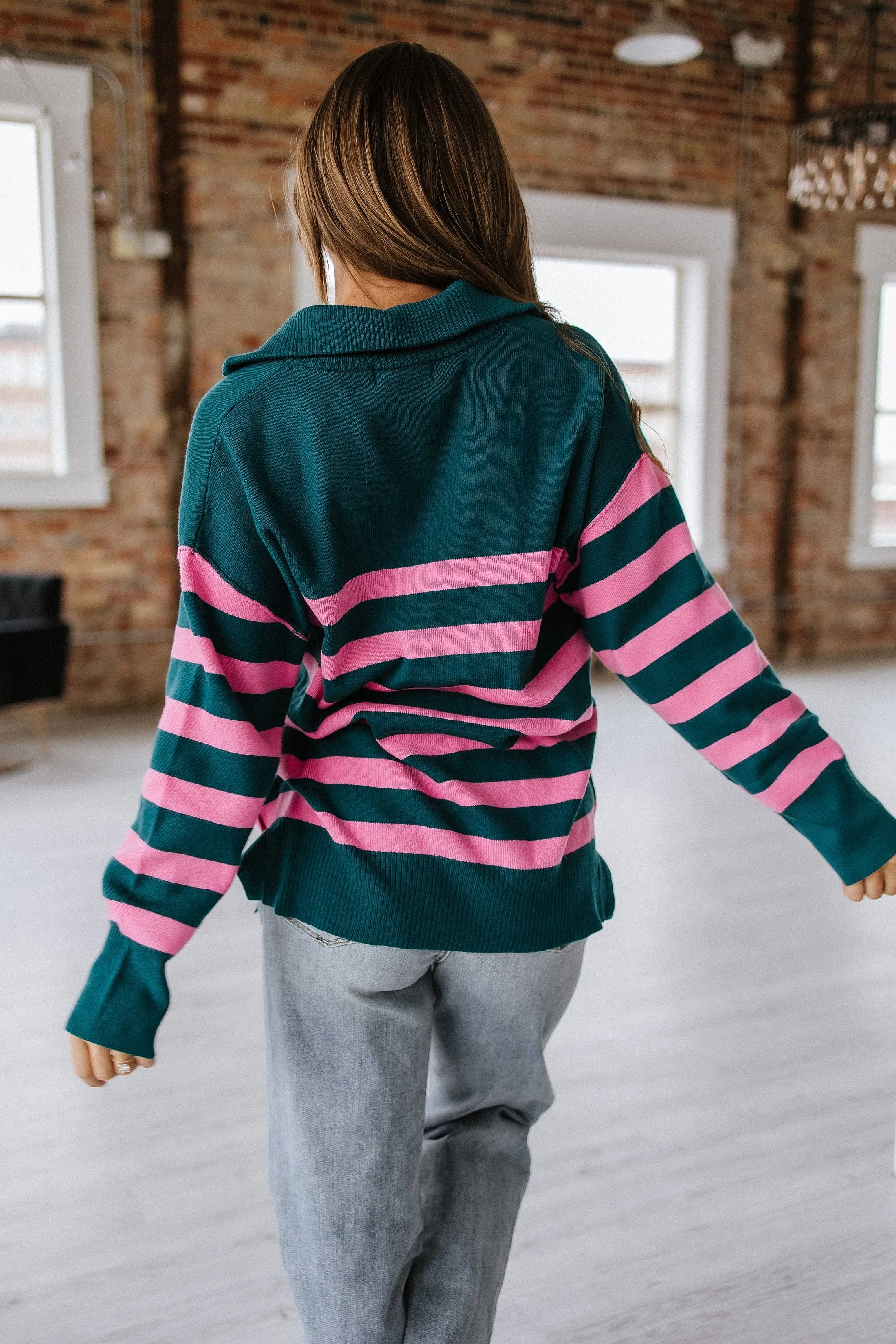 Elaina Striped Quarter Zip Sweater