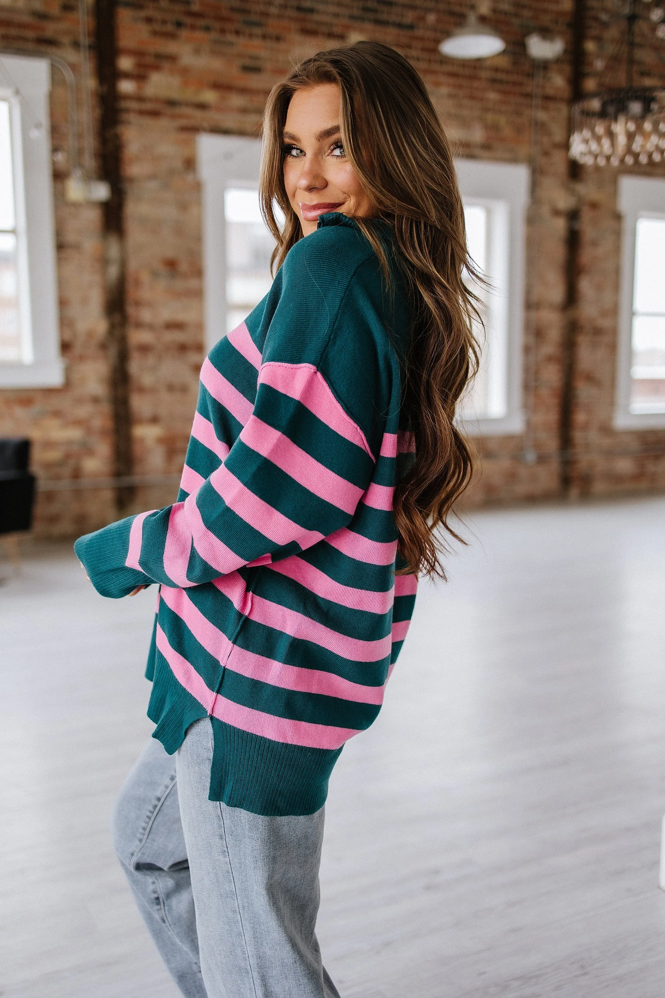 Elaina Striped Quarter Zip Sweater
