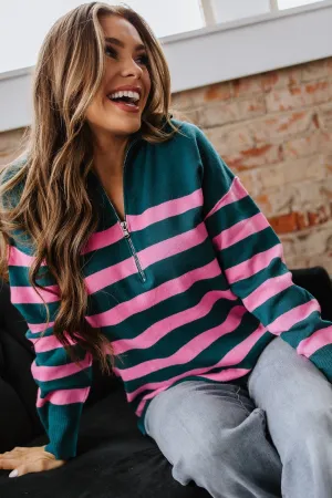 Elaina Striped Quarter Zip Sweater