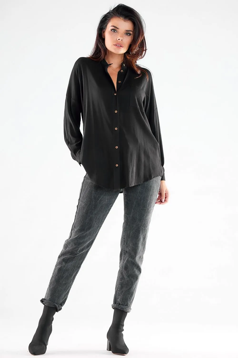Elegant Long Sleeve Stand-Up Shirt for Men - Ideal for Business and Casual Wear