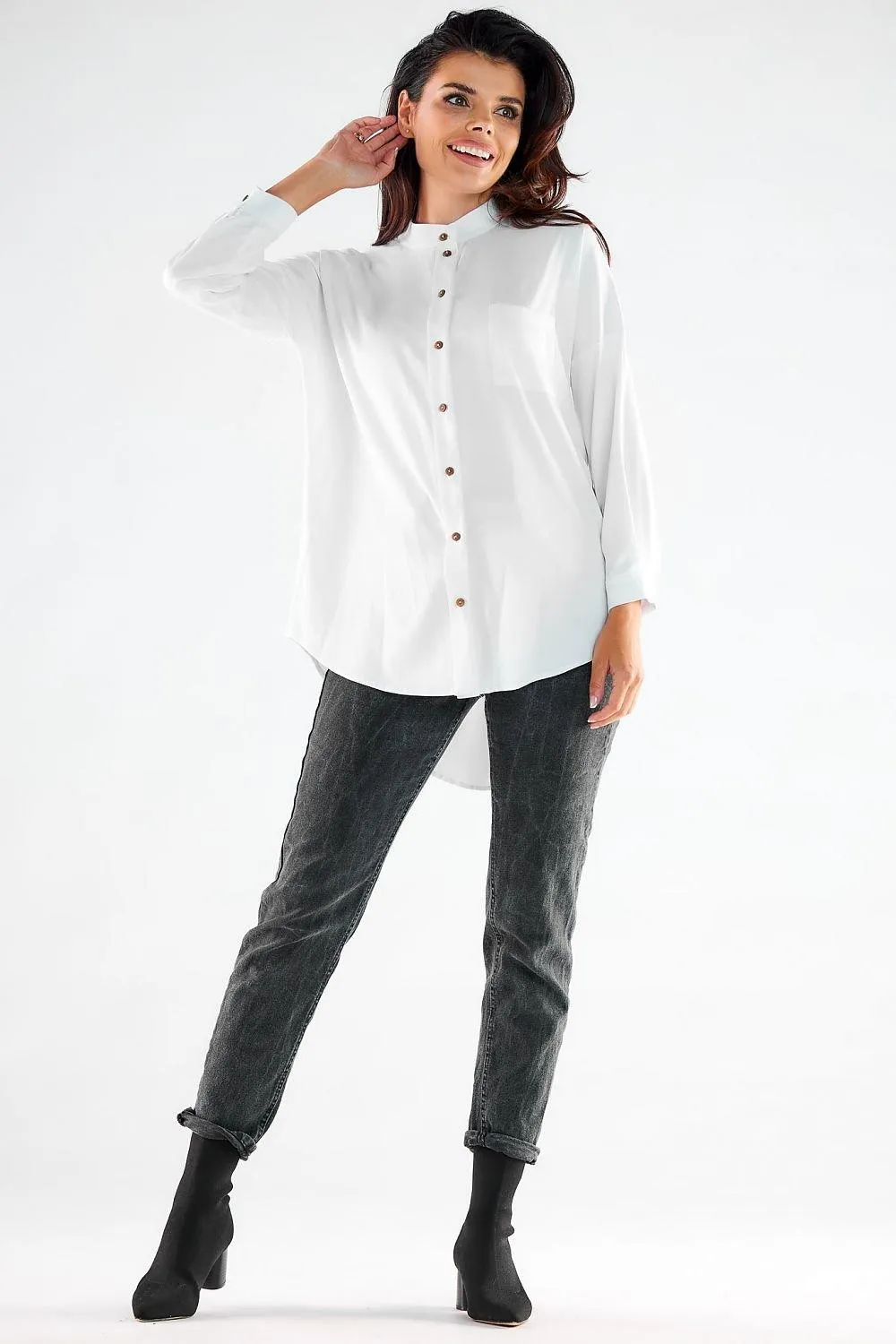 Elegant Long Sleeve Stand-Up Shirt for Men - Ideal for Business and Casual Wear