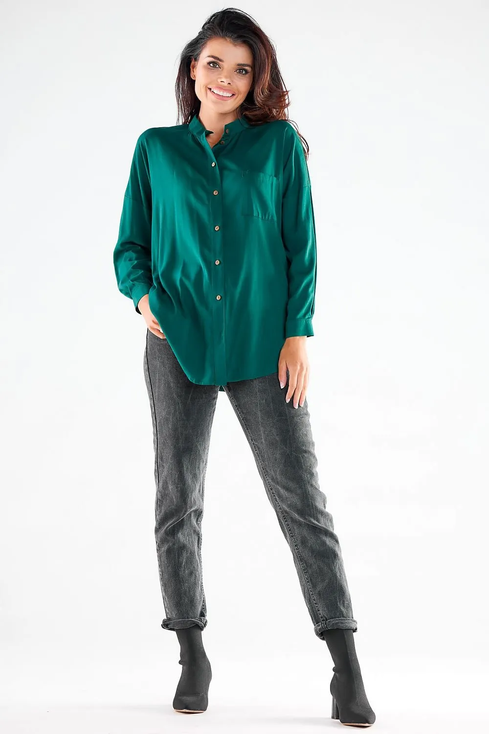 Elegant Long Sleeve Stand-Up Shirt for Men - Ideal for Business and Casual Wear