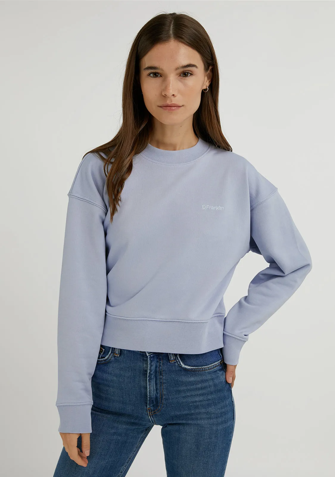 Embroidery Logo Cropped Crew Neck Sweatshirt / Serene Blue