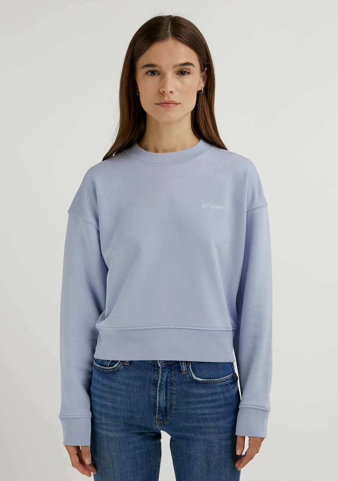 Embroidery Logo Cropped Crew Neck Sweatshirt / Serene Blue