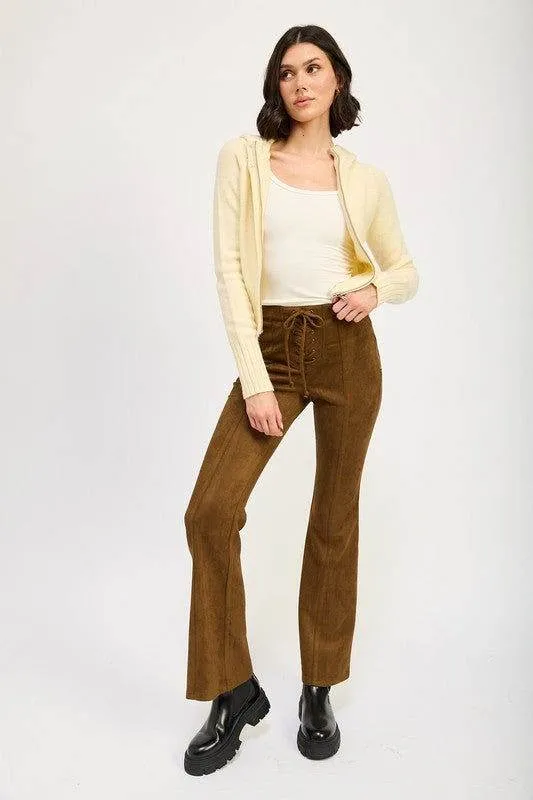 Emory Park Lace Up Suede Flared Pants