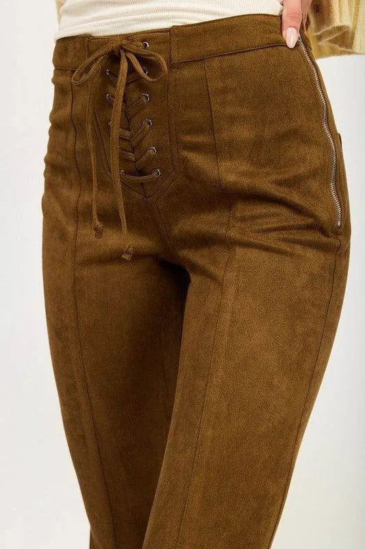 Emory Park Lace Up Suede Flared Pants