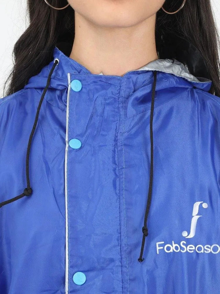 Fabseasons Blue Raincoat for Women with Adjustable Hood & Reflector for Night visibility