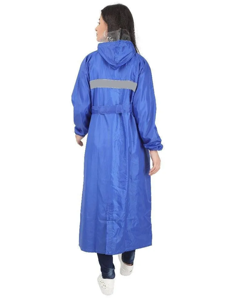 Fabseasons Blue Raincoat for Women with Adjustable Hood & Reflector for Night visibility