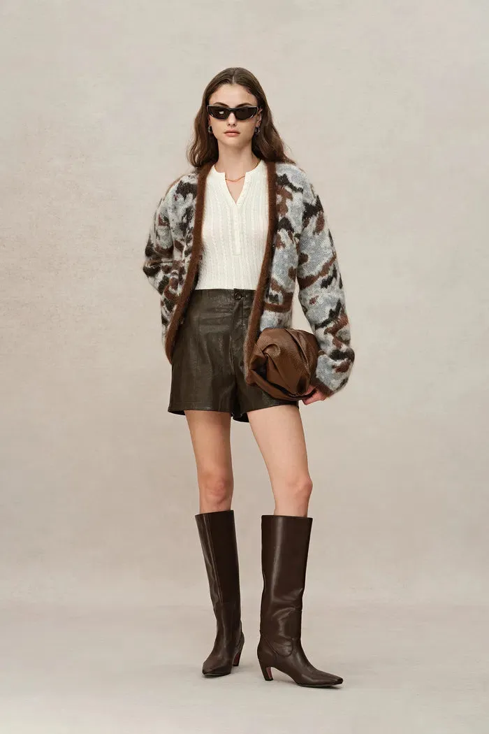 Fera Leopard Jacquard Cardigan in Kid Mohair-Wool Blend Knit