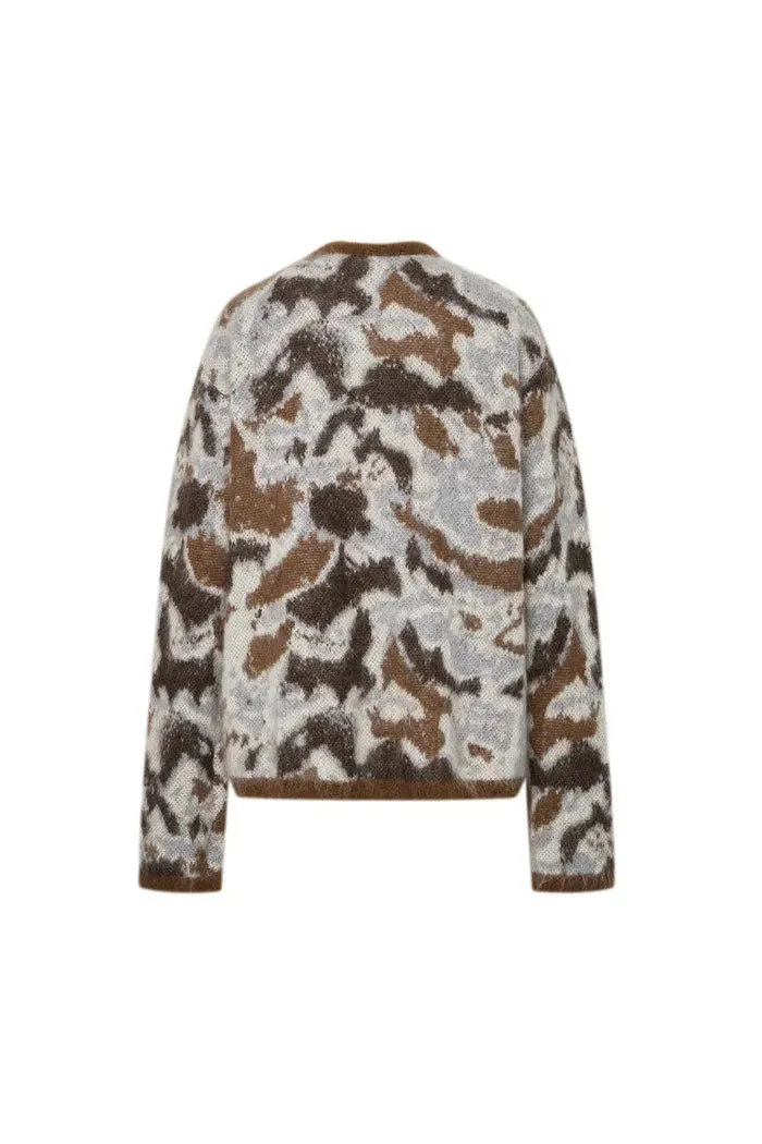 Fera Leopard Jacquard Cardigan in Kid Mohair-Wool Blend Knit