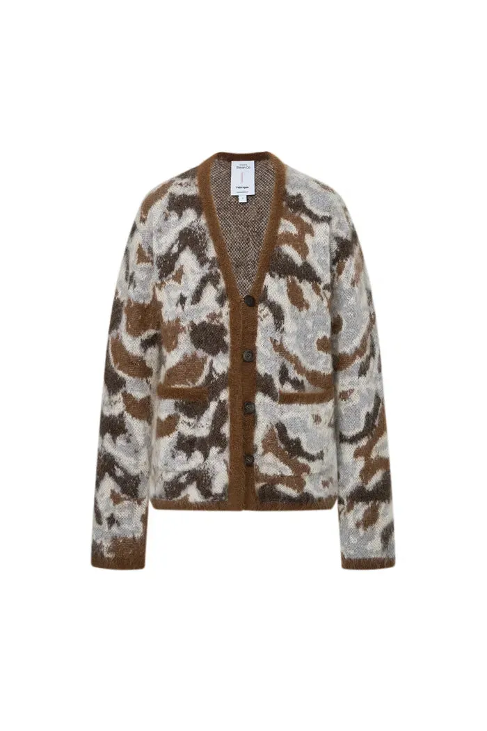 Fera Leopard Jacquard Cardigan in Kid Mohair-Wool Blend Knit