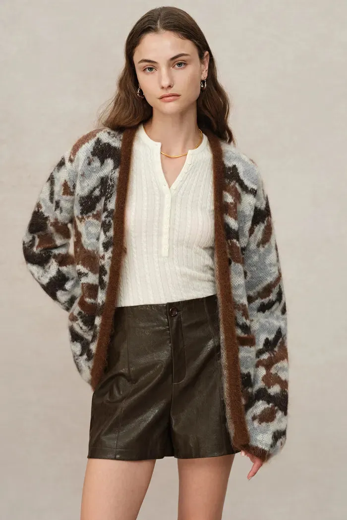 Fera Leopard Jacquard Cardigan in Kid Mohair-Wool Blend Knit