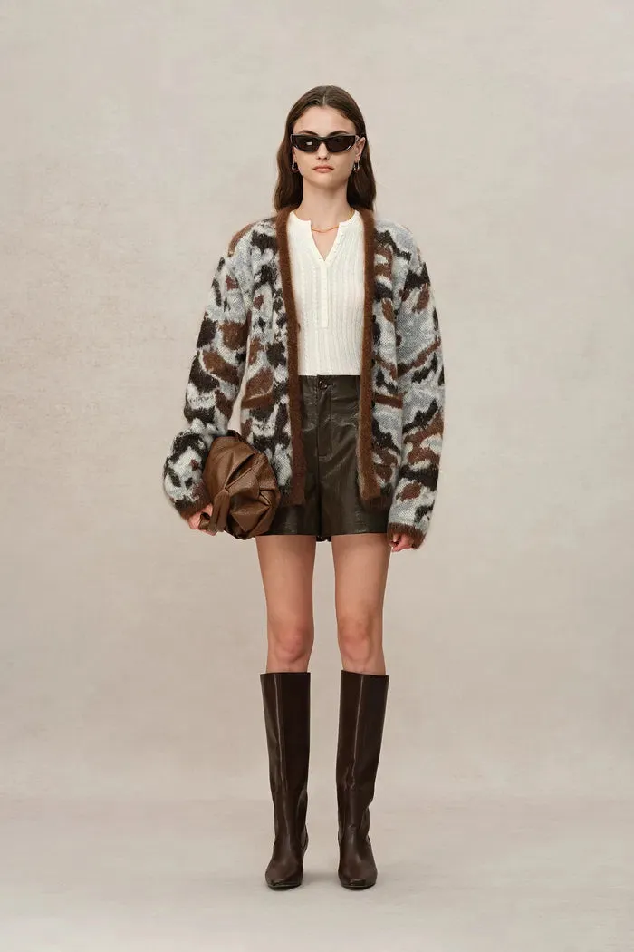 Fera Leopard Jacquard Cardigan in Kid Mohair-Wool Blend Knit