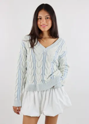 Free People Washed Cable V Neck Sweater ★ Vintage Sky Blue