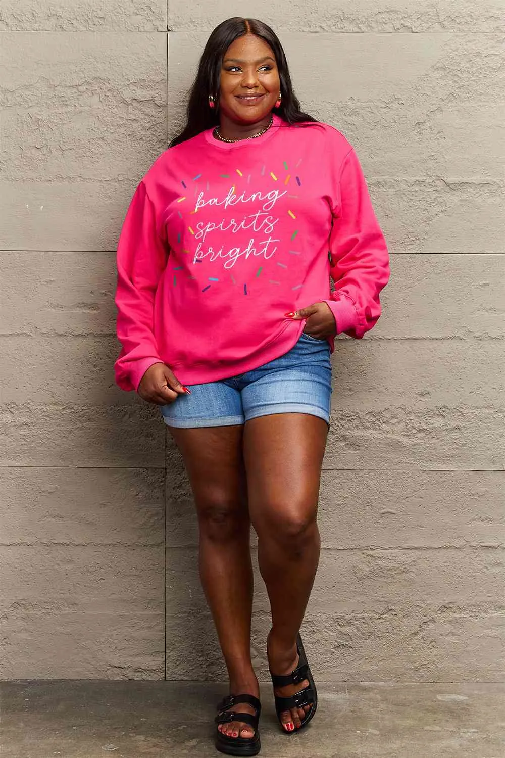 Full Size Letter Graphic Round Neck Long Sleeve Sweatshirt