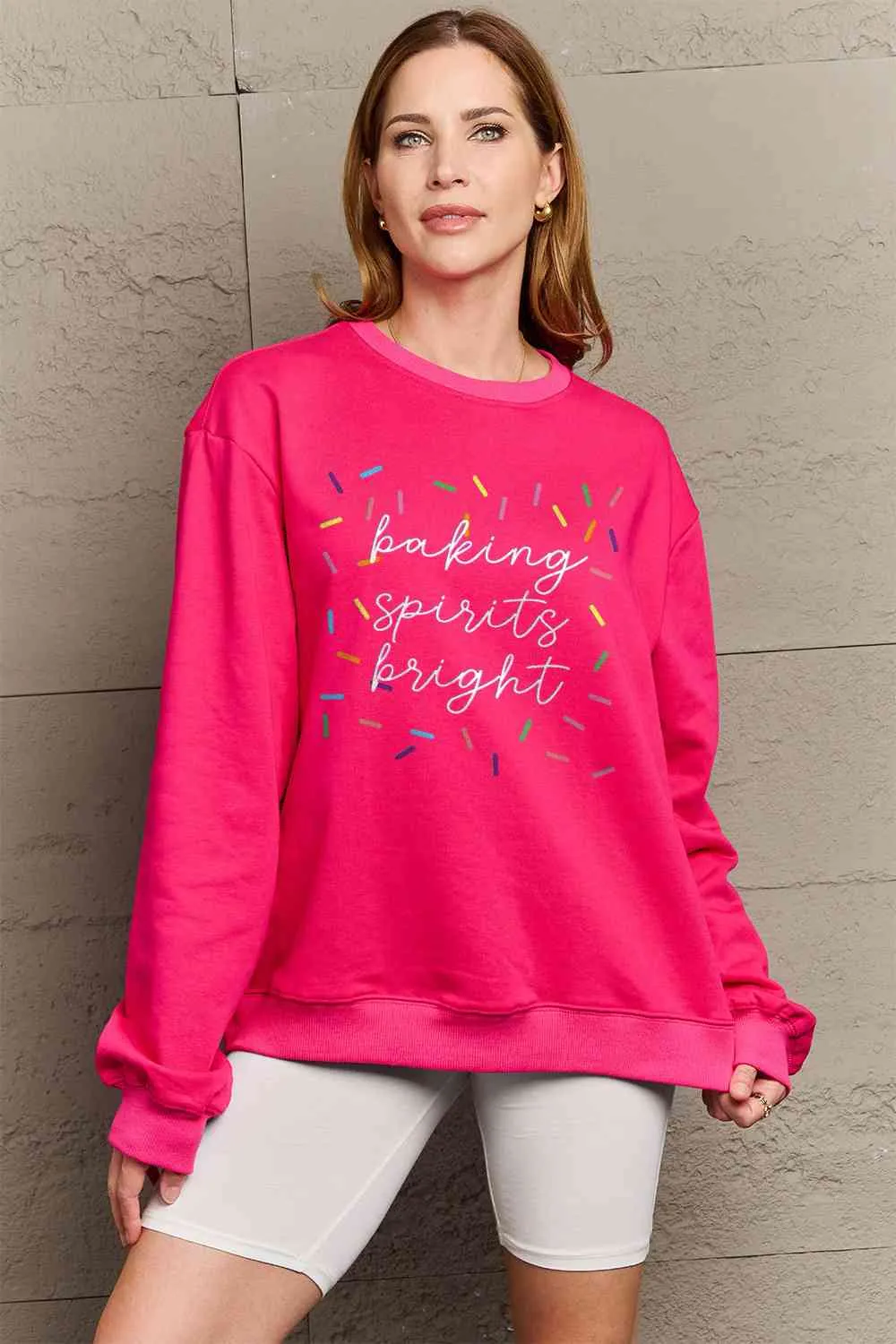 Full Size Letter Graphic Round Neck Long Sleeve Sweatshirt